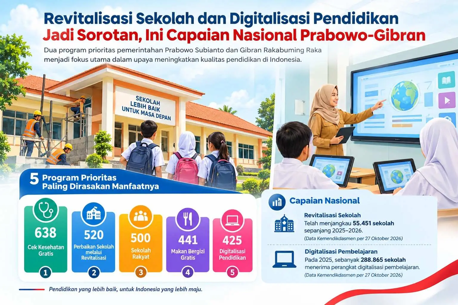 Revitalisasi Sekolah dan Digitalisasi Pendidikan Masuk Program yang Paling Dirasakan Manfaatnya
