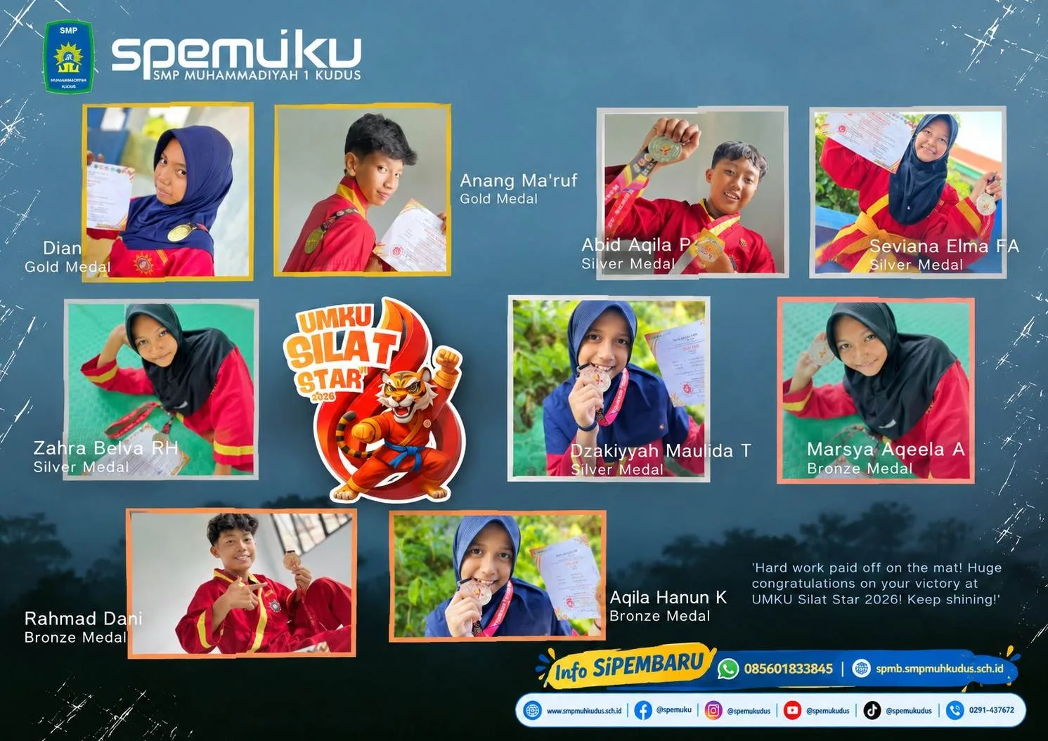 Borong 9 Medali Kejurnas UMKU Silat Star VI, Pendekar Muda SMP Muhammadiyah 1 Kudus Ukir Prestasi Gemilang