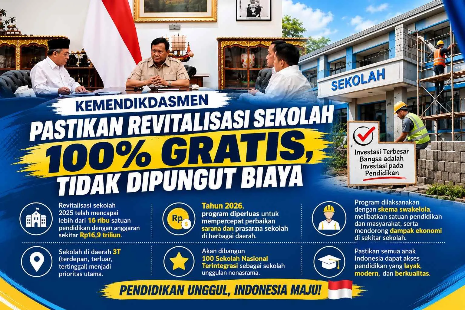 Kemendikdasmen Pastikan Revitalisasi Sekolah 100% Gratis, Tidak Dipungut Biaya